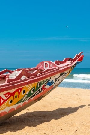 Colorful fisher boat on the beach, Somone, Senegal